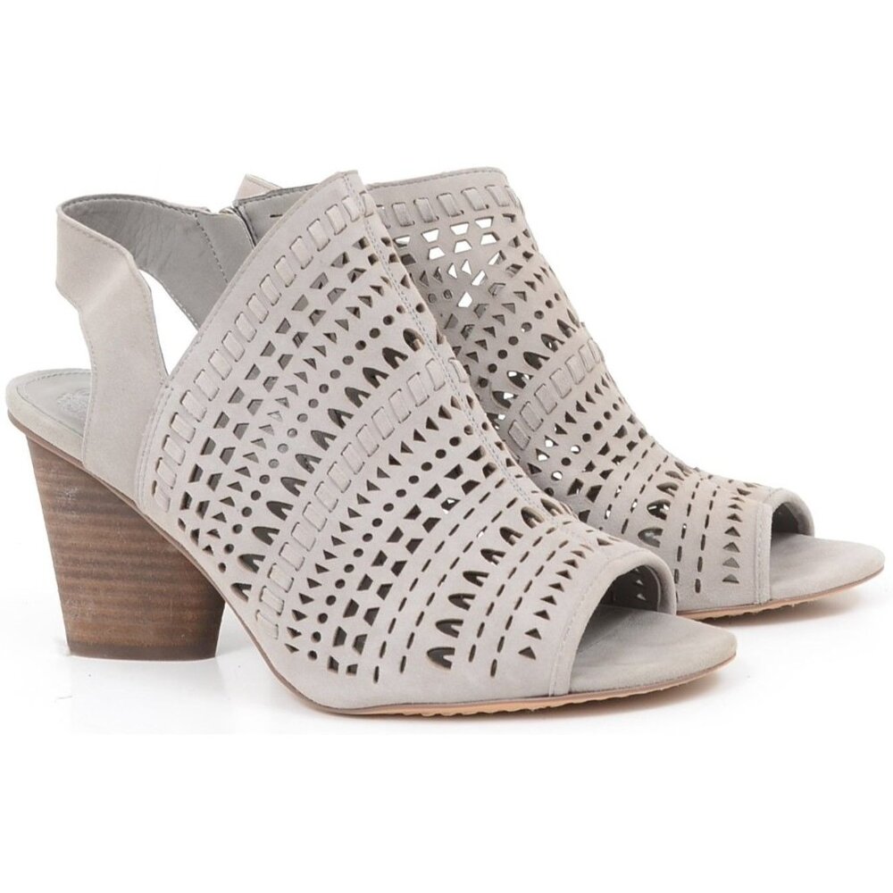 Vince Camuto Women's 9.5 Derechie Grey Leather Sandal Block Heel Slingback